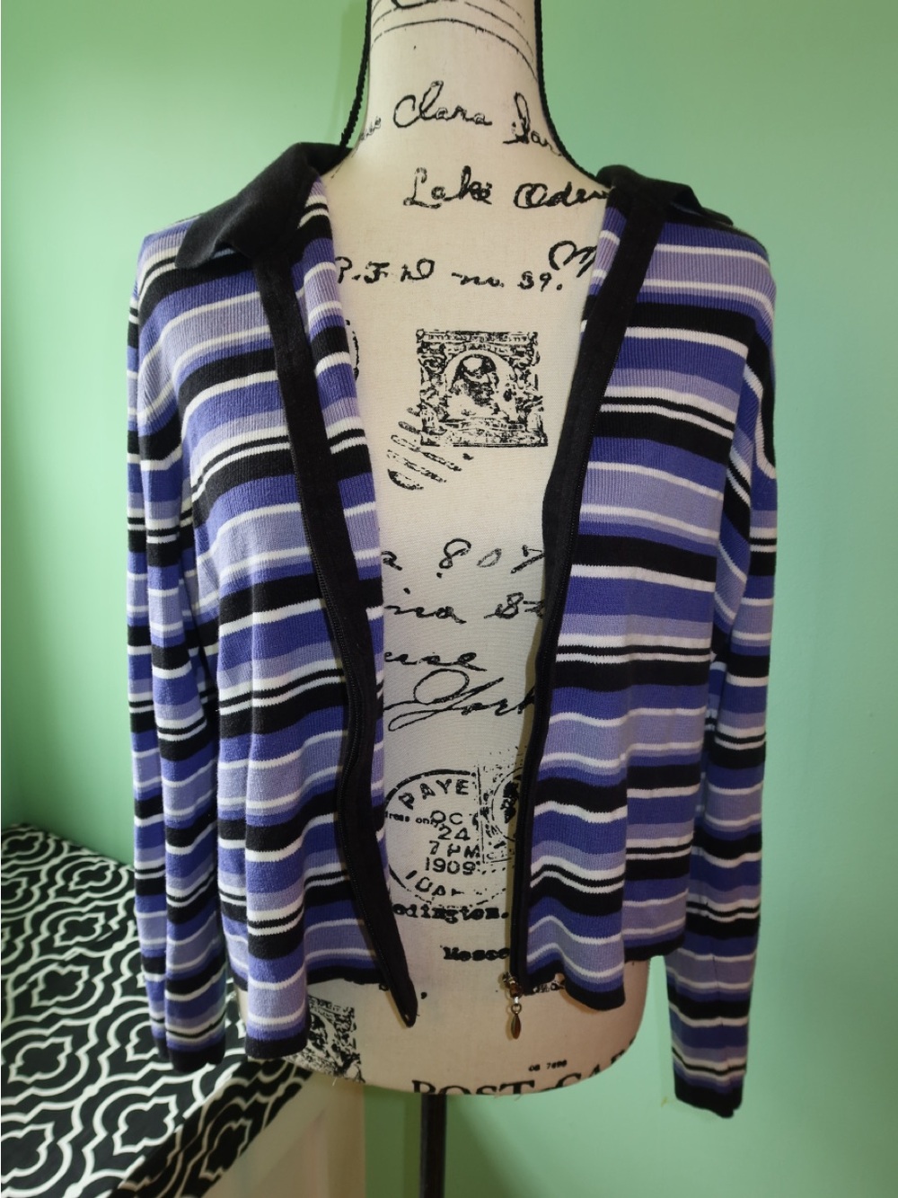 Striped Open-Front Cardigan in Purple and Black